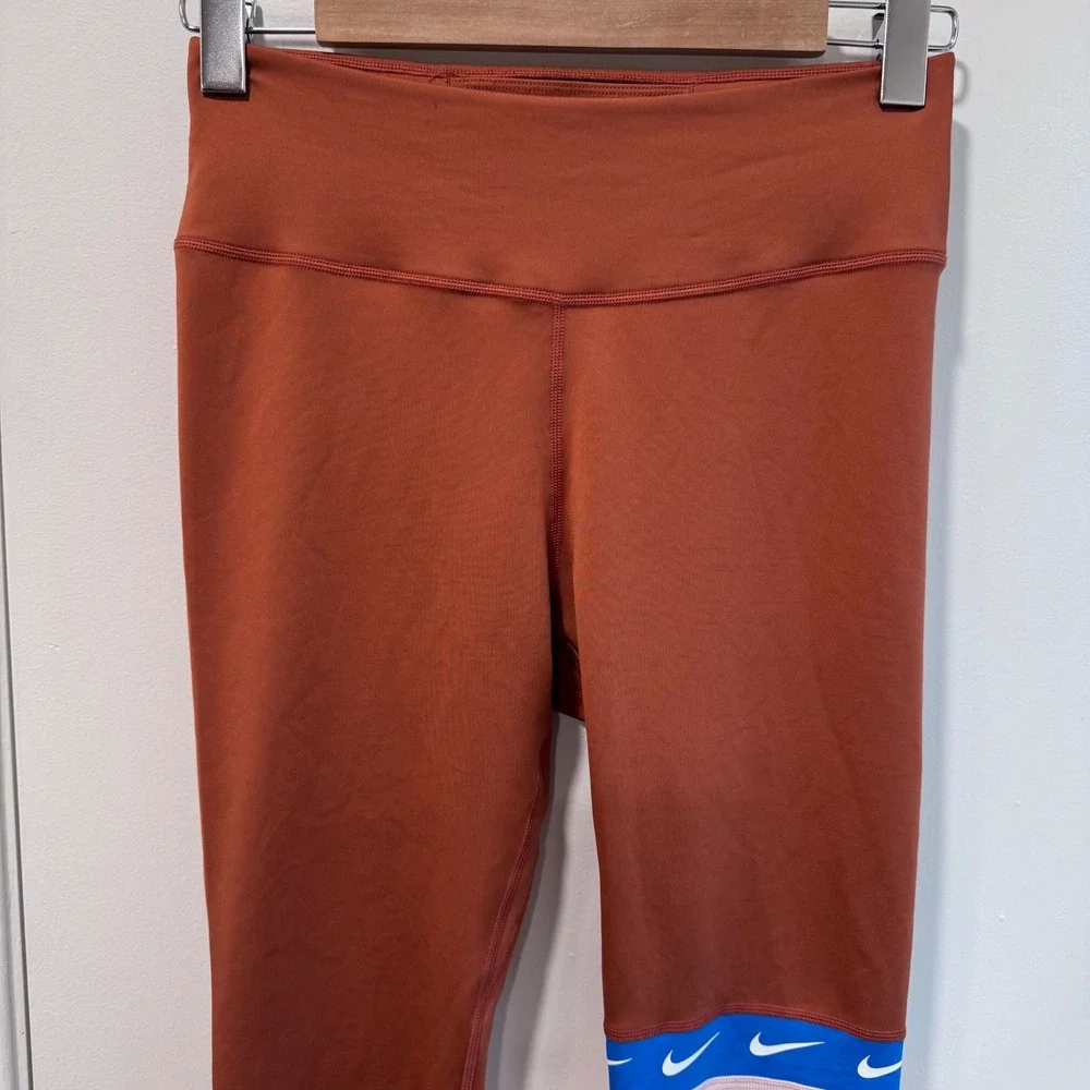 Nike‎ Dri-FIT Colorblock Leggings Womens Size Medium Brown Pink Blue Athletic